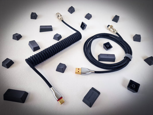 Jet Black Coiled Aviator Cable, USB-C to USB-A, GX16 Detachable 5-Pin